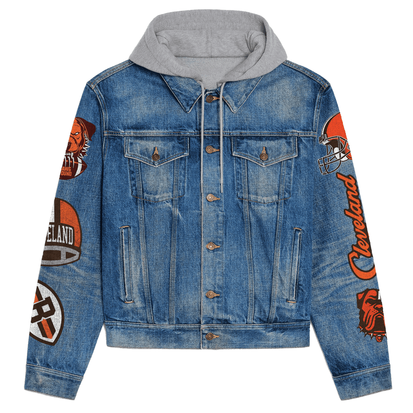 Cleveland Browns Premium Hooded Denim Jacket New Collection AZBTHDJ000096