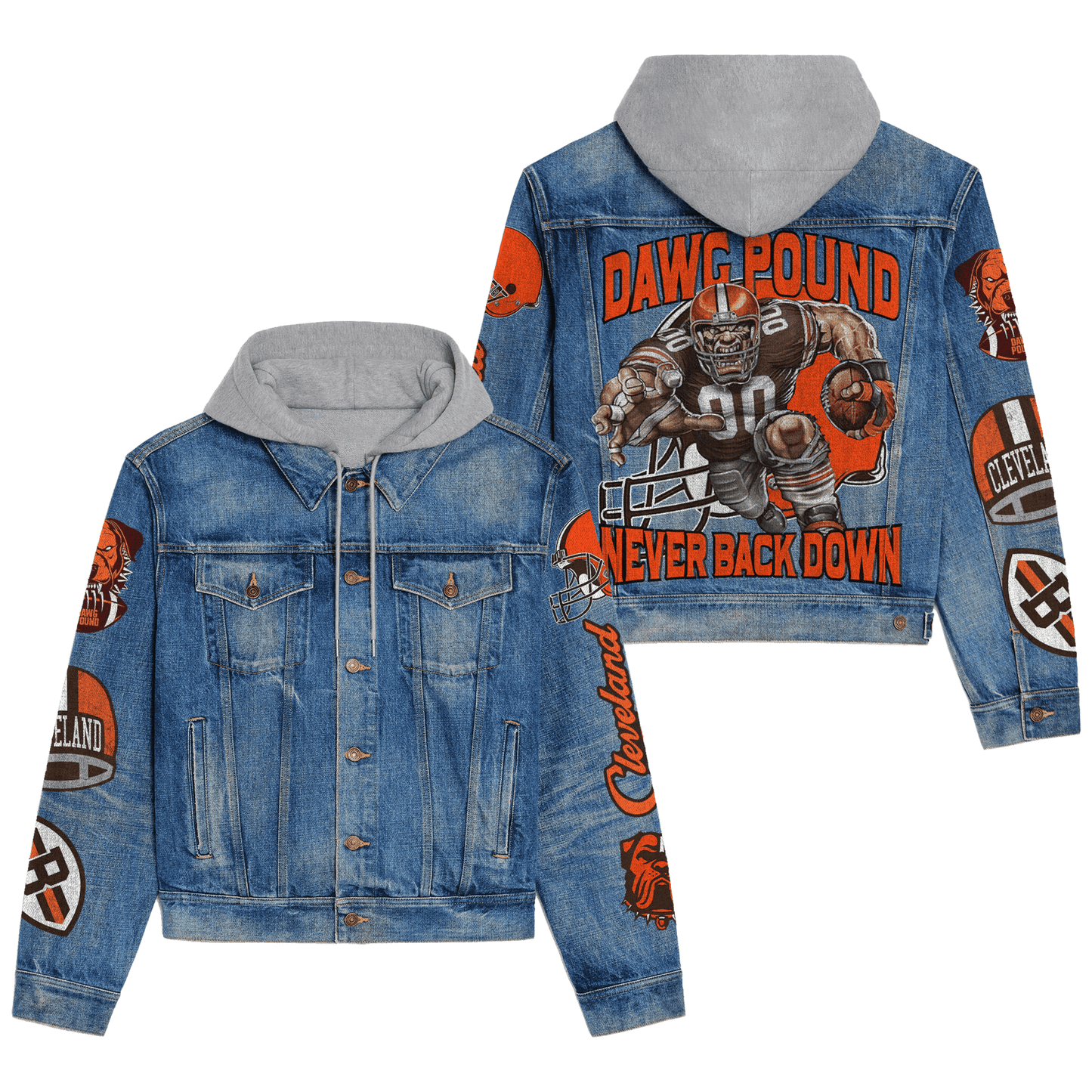 Cleveland Browns Premium Hooded Denim Jacket New Collection AZBTHDJ000096