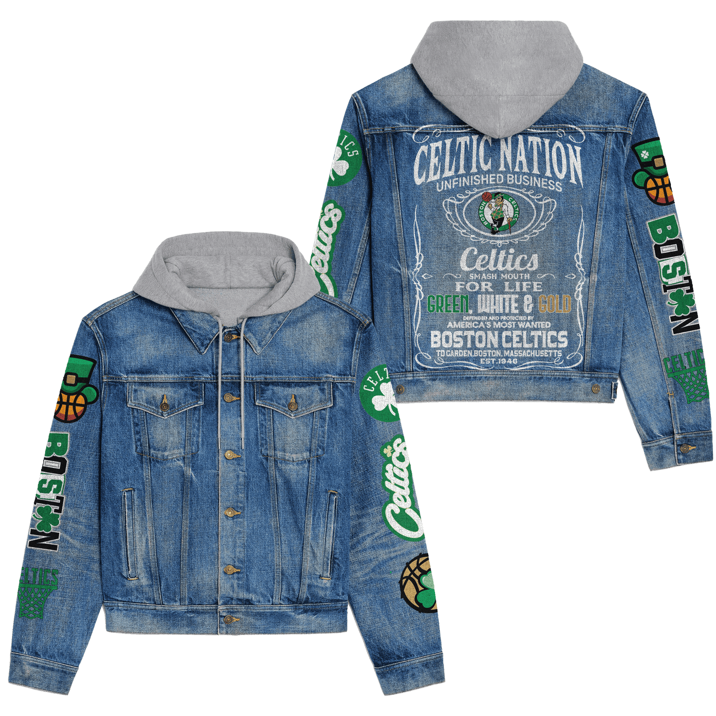 Boston Celtics Premium Hooded Denim Jacket New Collection AZBTHDJ000275