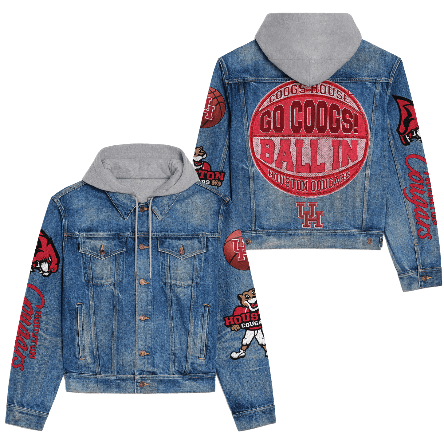 Houston Cougars Premium Hooded Denim Jacket New Collection AZBTHDJ000314