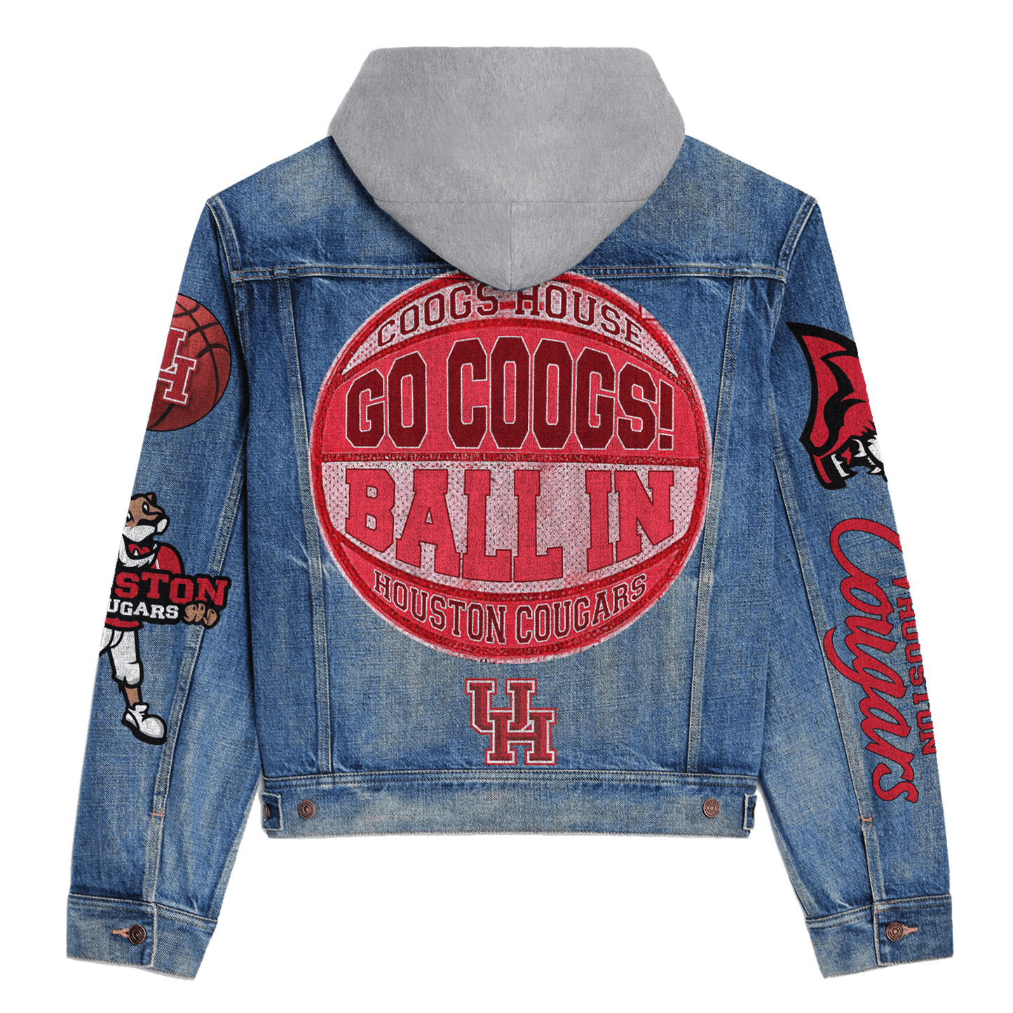 Houston Cougars Premium Hooded Denim Jacket New Collection AZBTHDJ000314