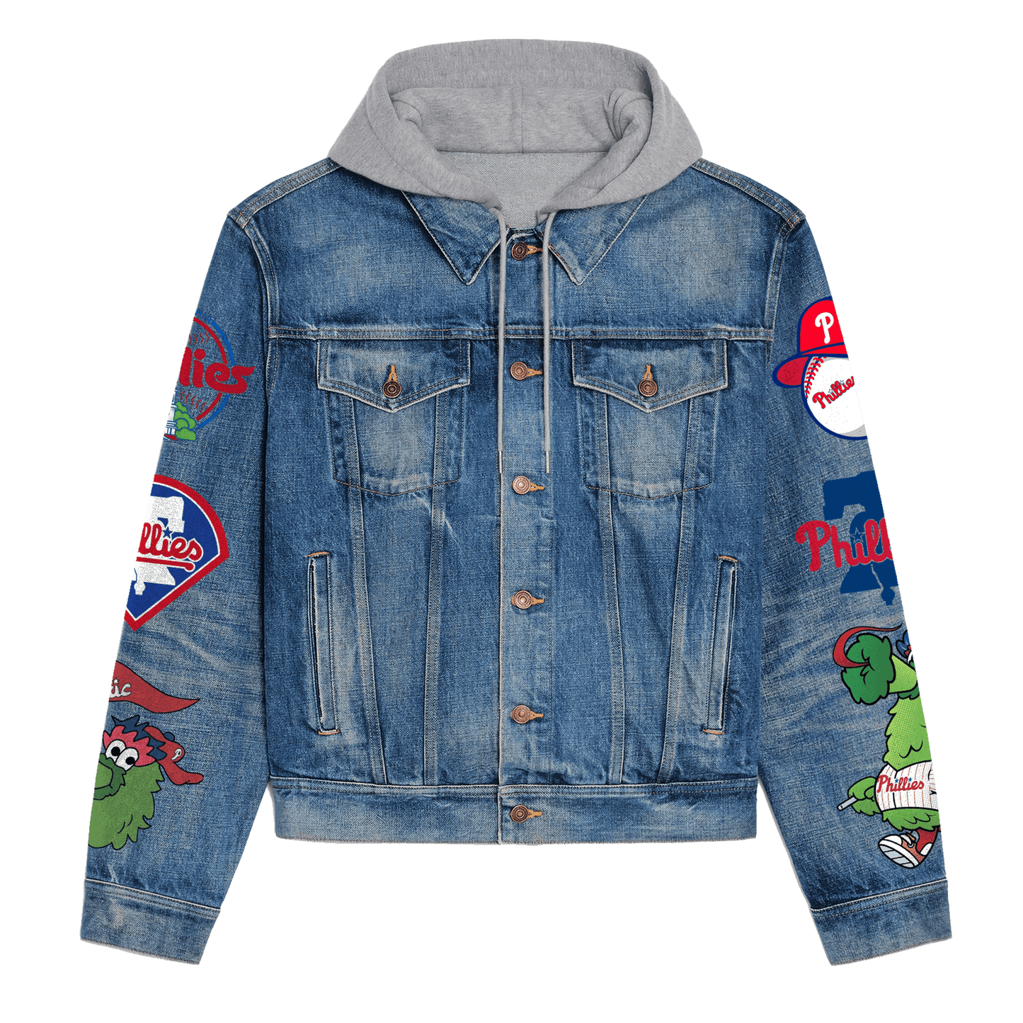 Phidelphia Phillies Premium Hooded Denim Jacket New Collection AZBTHDJ000548