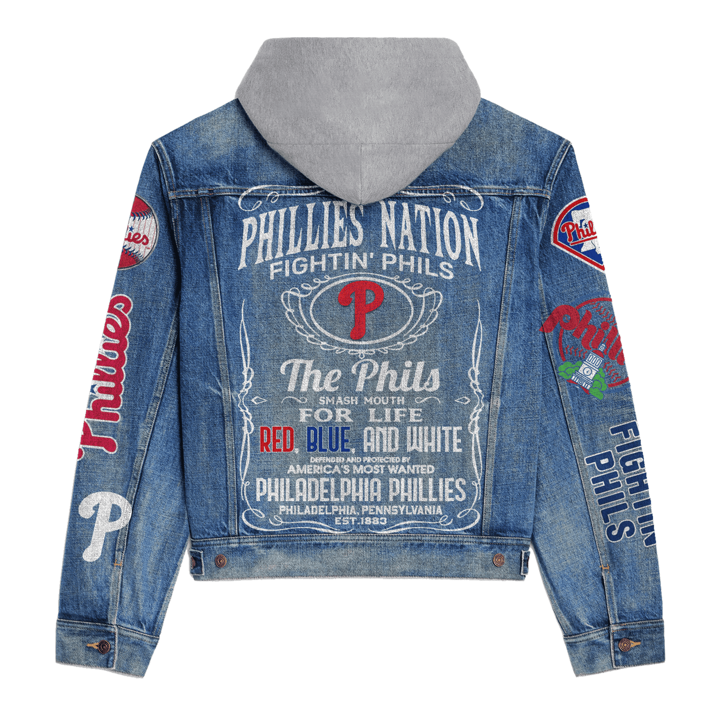 Phidelphia Phillies Premium Hooded Denim Jacket New Collection AZBTHDJ000541