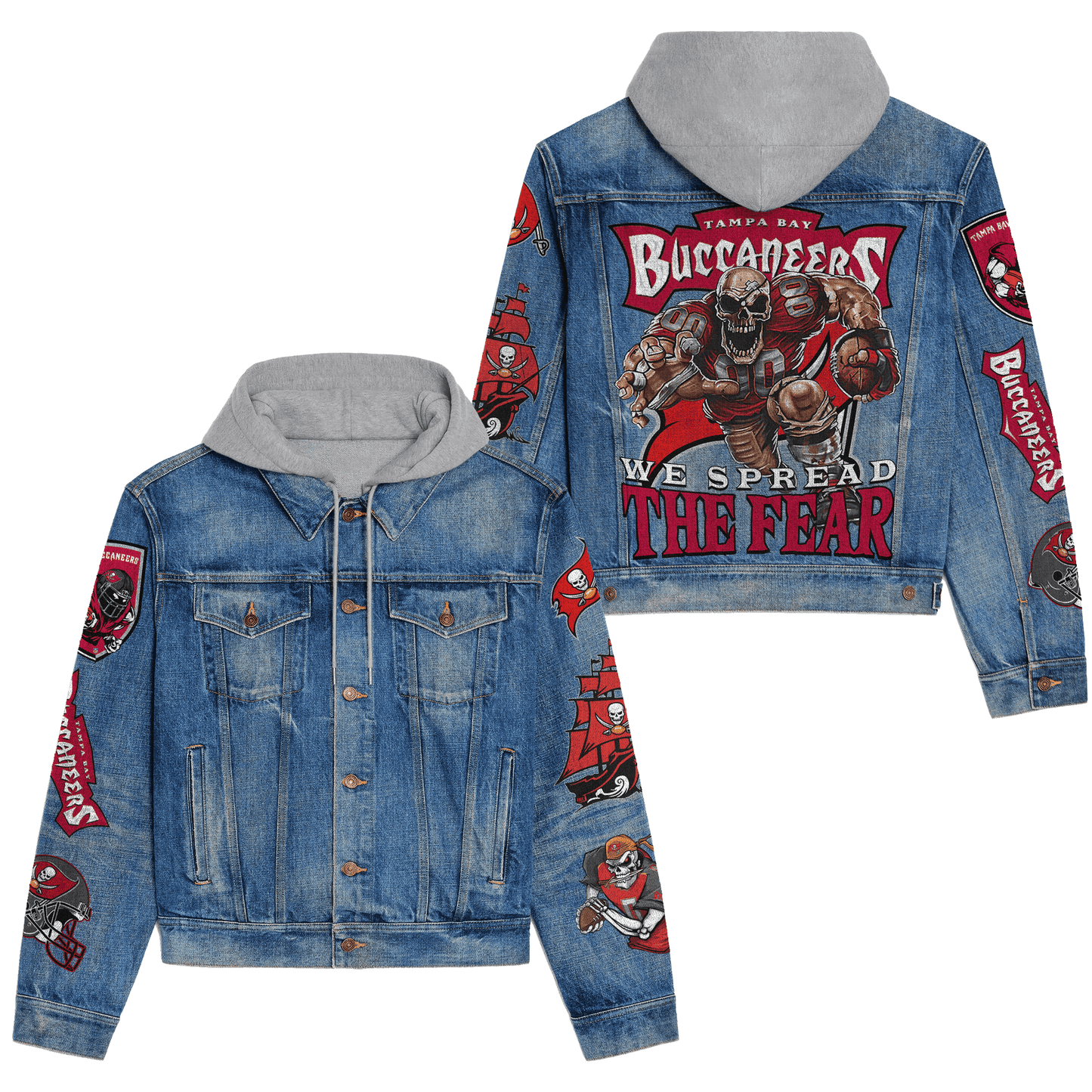 Tampa Bay Buccaneers Premium Hooded Denim Jacket New Collection AZBTHDJ000120