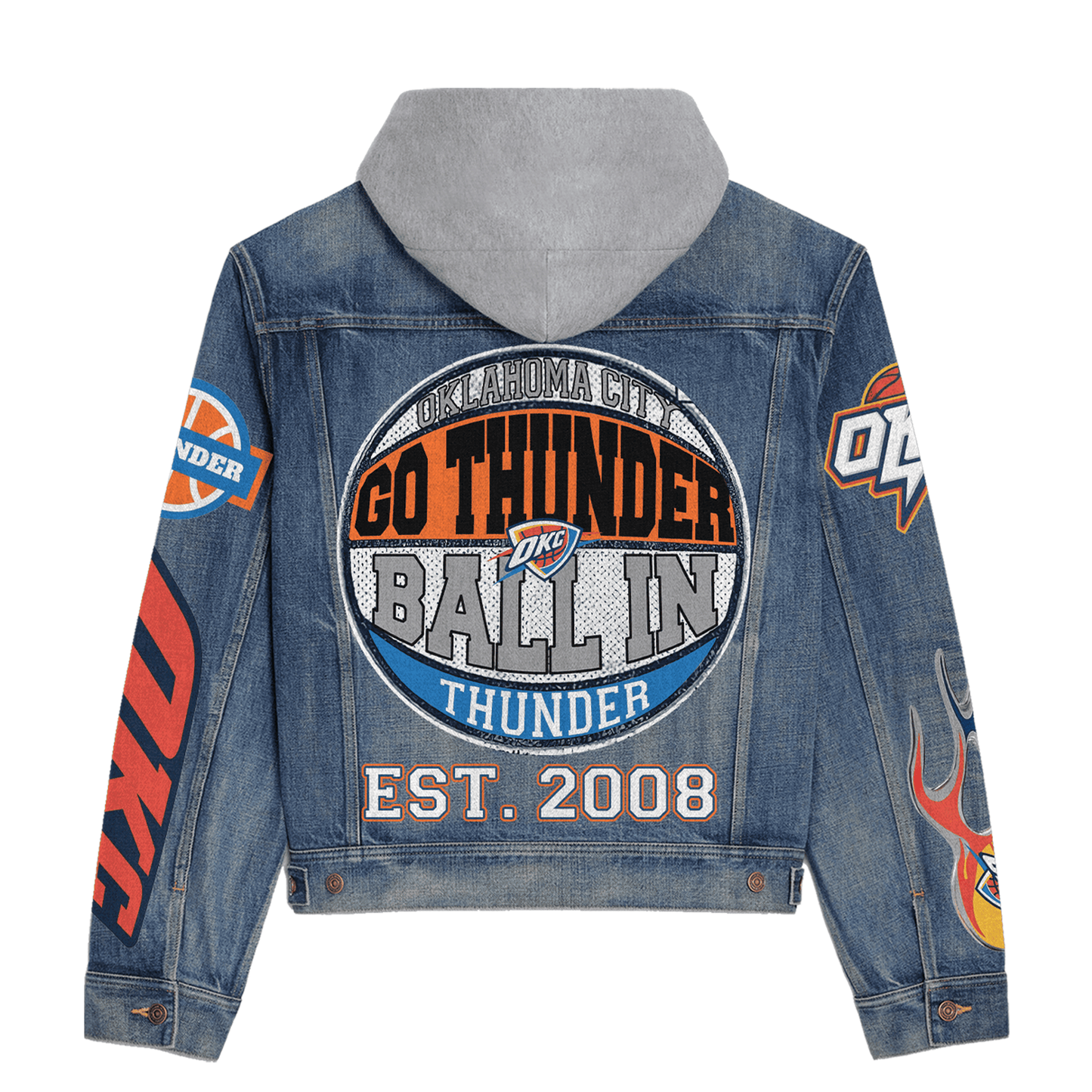 Oklahoma City Thunder Premium Hooded Denim Jacket New Collection AZBTHDJ000277