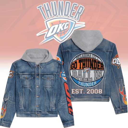 Oklahoma City Thunder Premium Hooded Denim Jacket New Collection AZBTHDJ000277