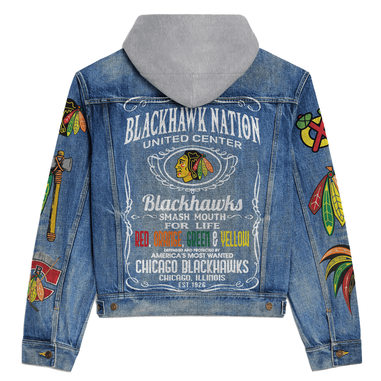Chicago Blackhawks Premium Hooded Denim Jacket New Collection AZBTHDJ000249