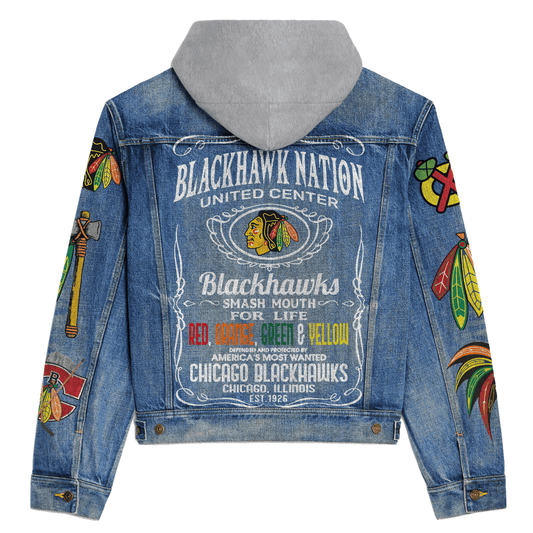 Chicago Blackhawks Premium Hooded Denim Jacket New Collection AZBTHDJ000249