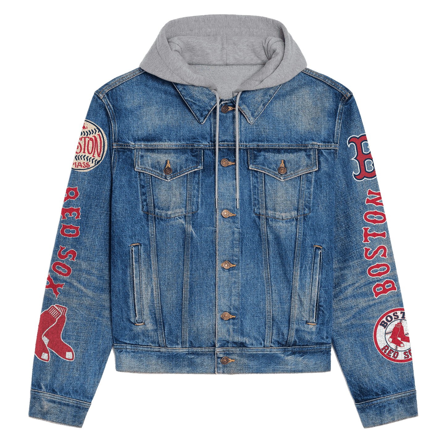 Boston Red Sox Premium Hooded Denim Jacket New Collection AZBTHDJ000547