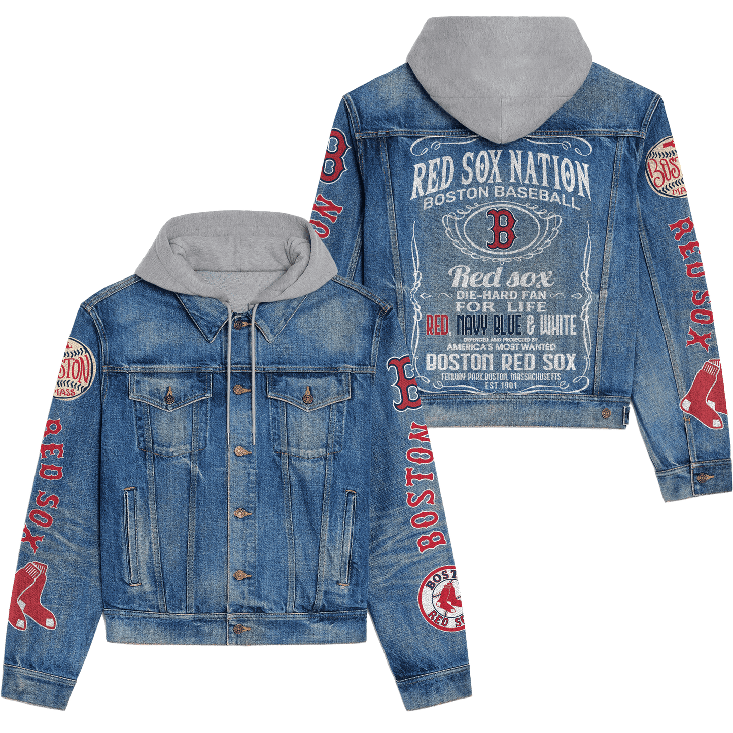 Boston Red Sox Premium Hooded Denim Jacket New Collection AZBTHDJ000547