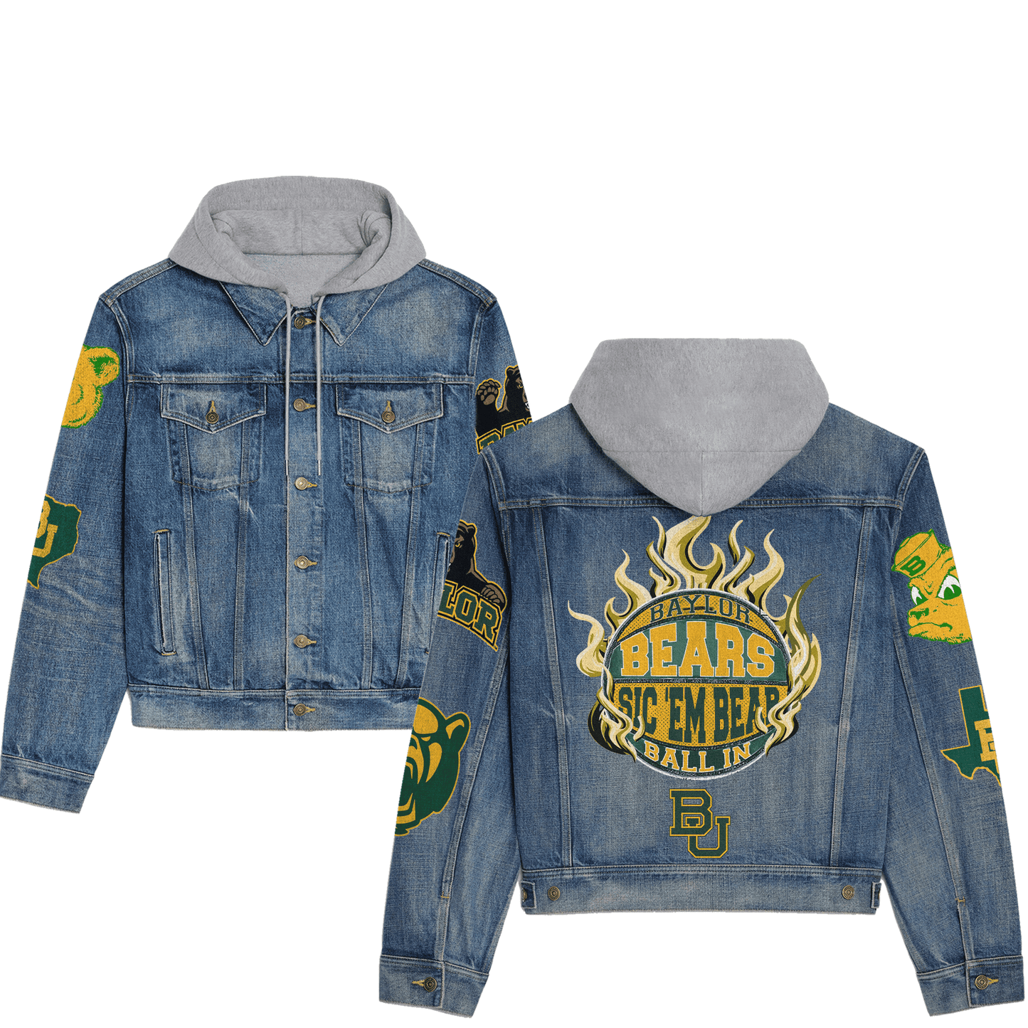 Baylor Bears Premium Hooded Denim Jacket New Collection AZBTHDJ000238