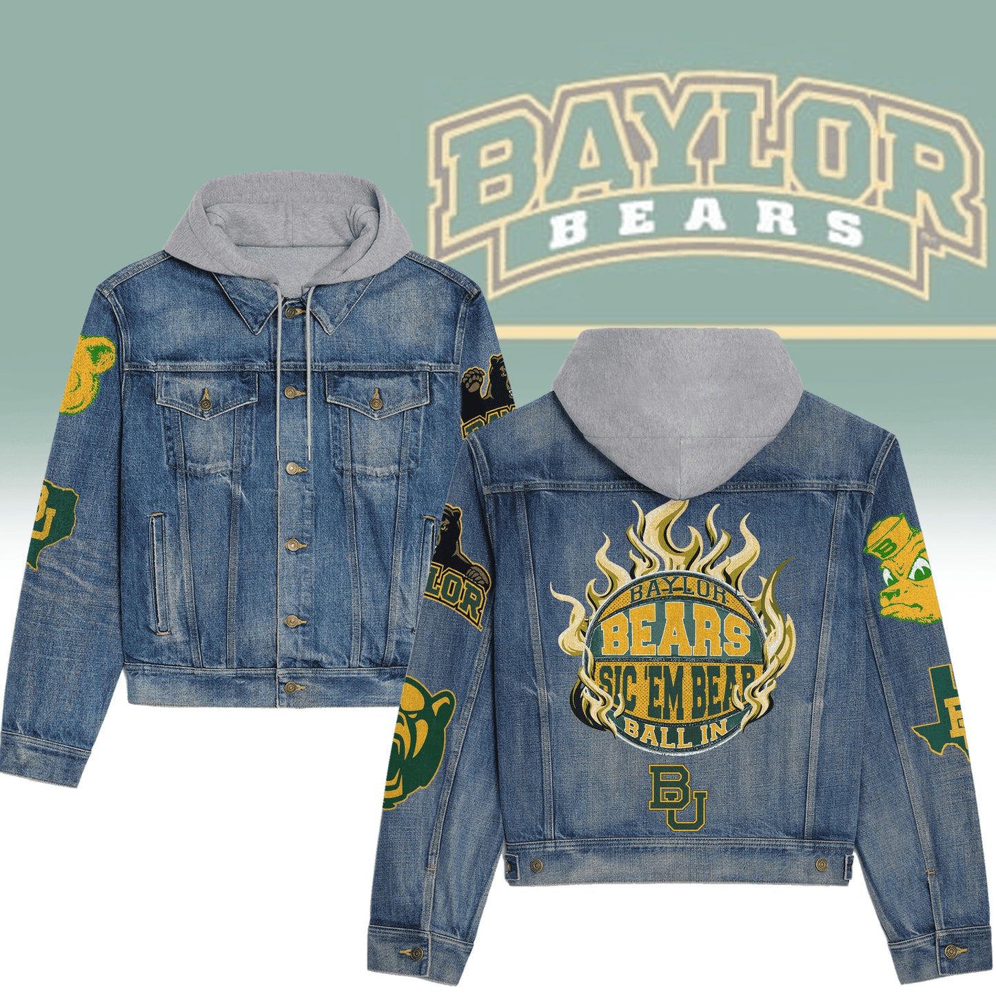 Baylor Bears Premium Hooded Denim Jacket New Collection AZBTHDJ000238