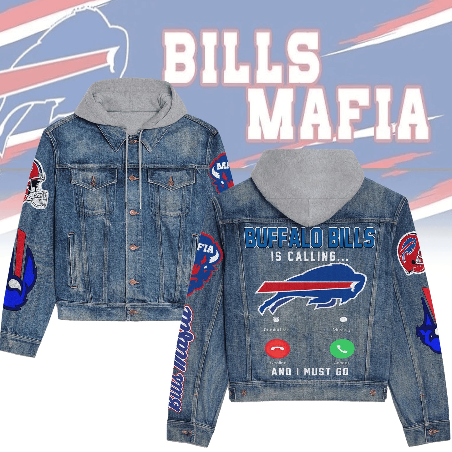 Buffalo Bills Premium Hooded Denim Jacket New Collection AZBTHDJ000239