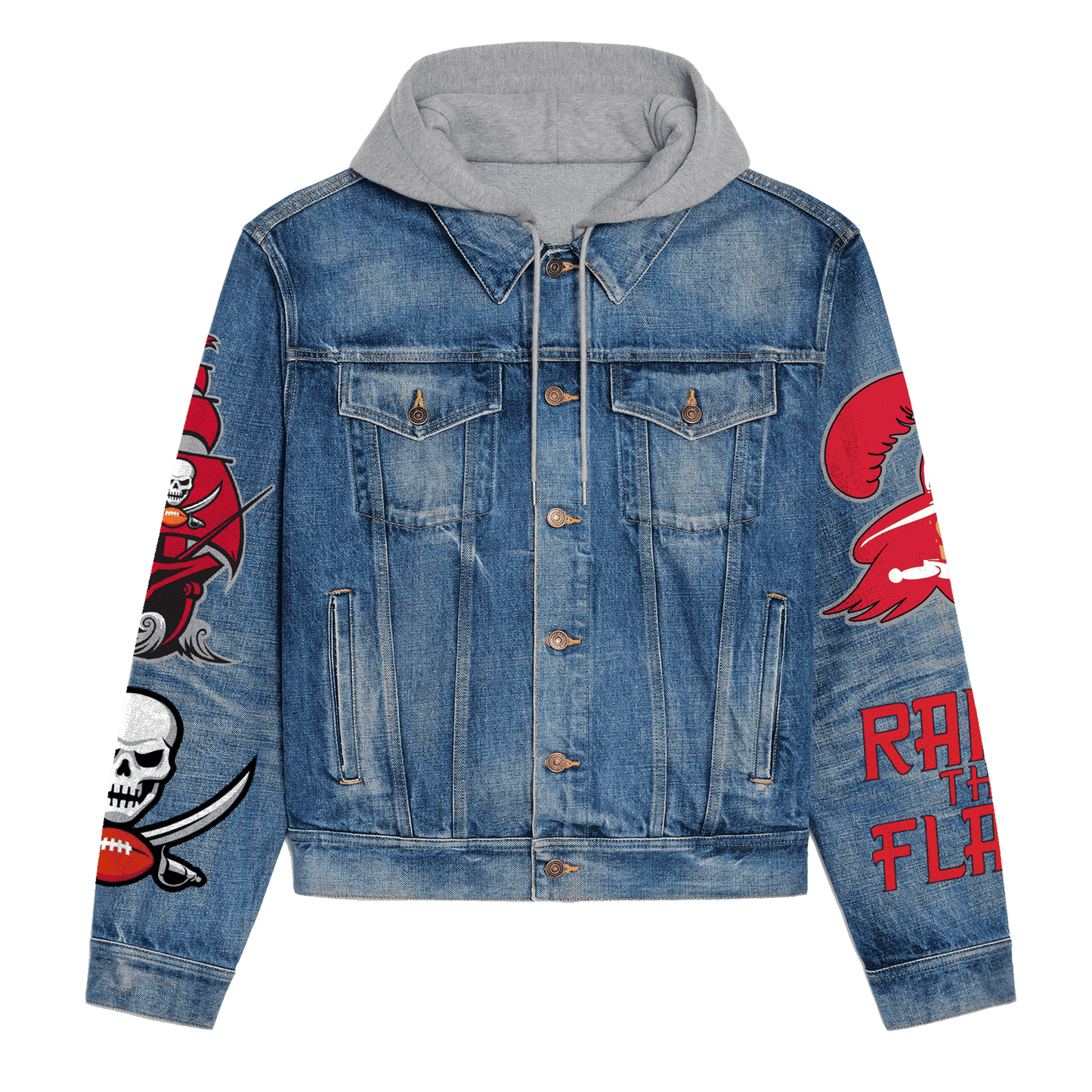 Tampa Bay Buccaneers Premium Hooded Denim Jacket New Collection AZBTHDJ000148