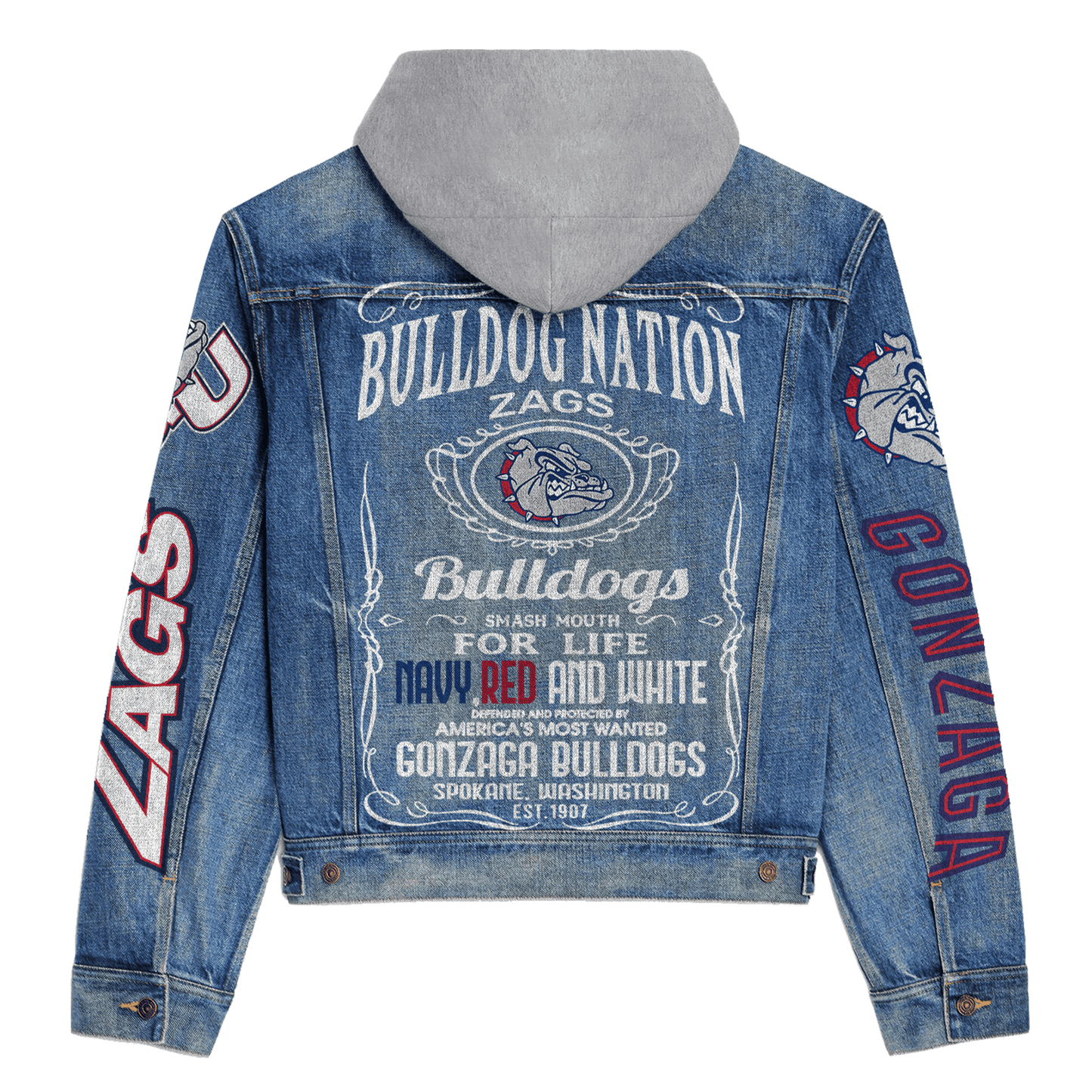 Gonzaga Bulldogs Premium Hooded Denim Jacket New Collection AZBTHDJ000313