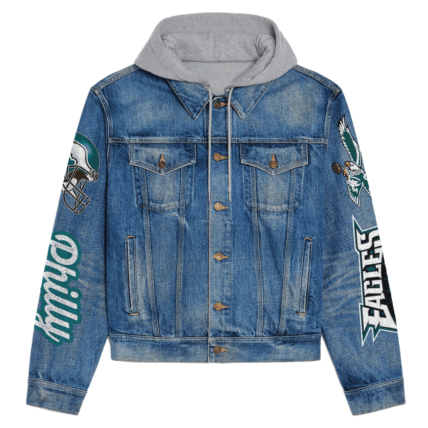 Philadelphia Eagles Premium Hooded Denim Jacket New Collection AZBTHDJ000240