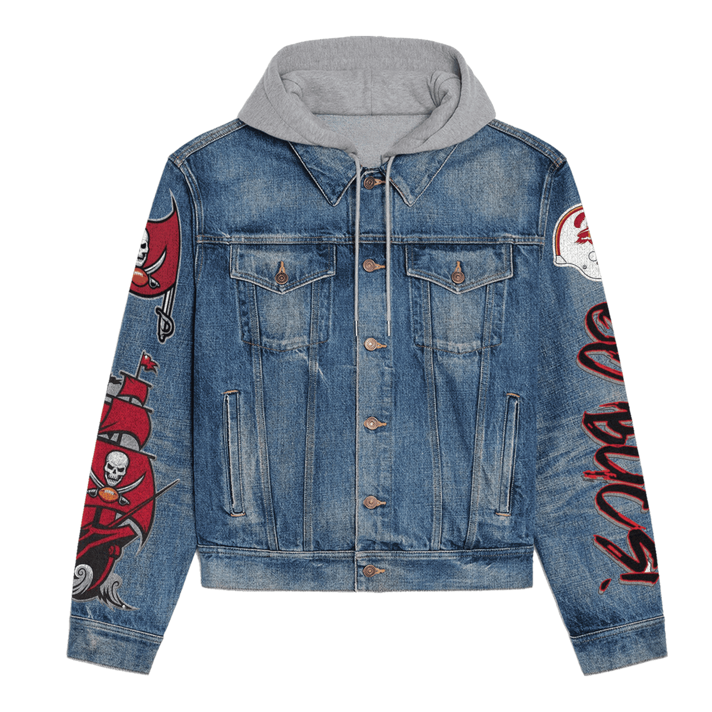 Tampa Bay Buccaneers Premium Hooded Denim Jacket New Collection AZBTHDJ000125