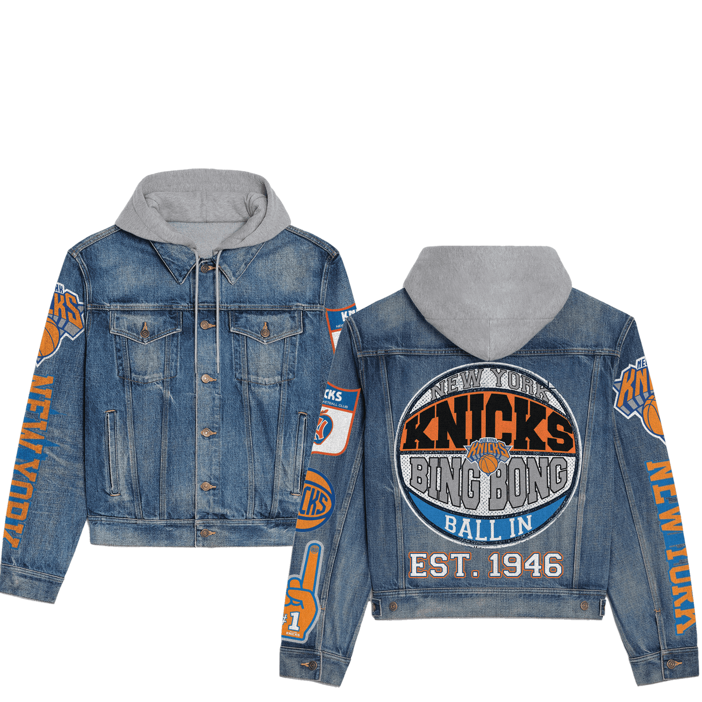 New York Knicks Premium Hooded Denim Jacket New Collection AZBTHDJ000279