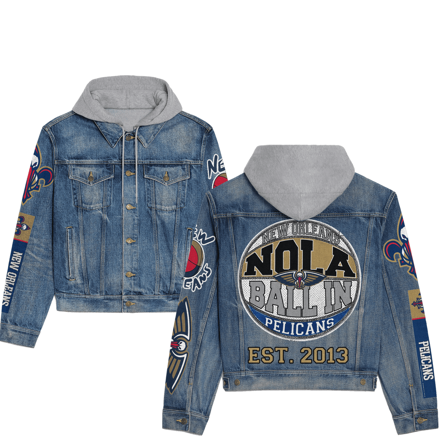 New Orleans Pelicans Premium Hooded Denim Jacket New Collection  AZBTHDJ000280