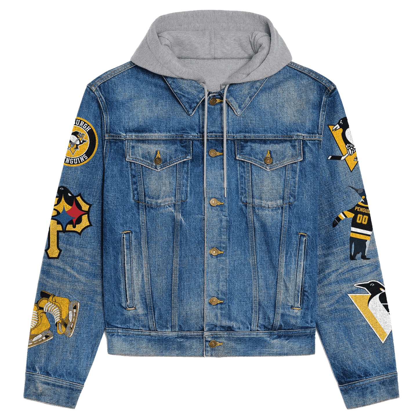 Pittsburgh Penguins Premium Hooded Denim Jacket New Collection AZBTHDJ000254