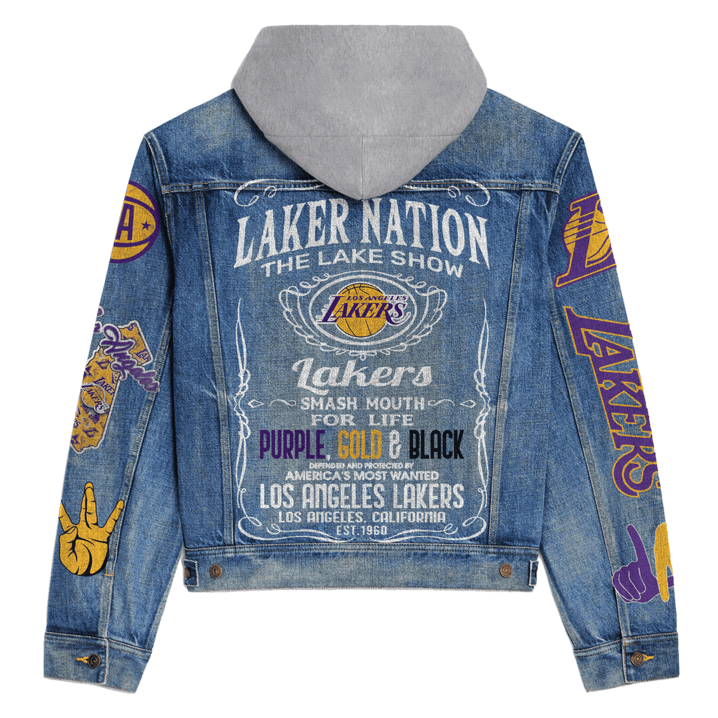 Los Angeles Lakers Premium Hooded Denim Jacket New Collection AZBTHDJ000281