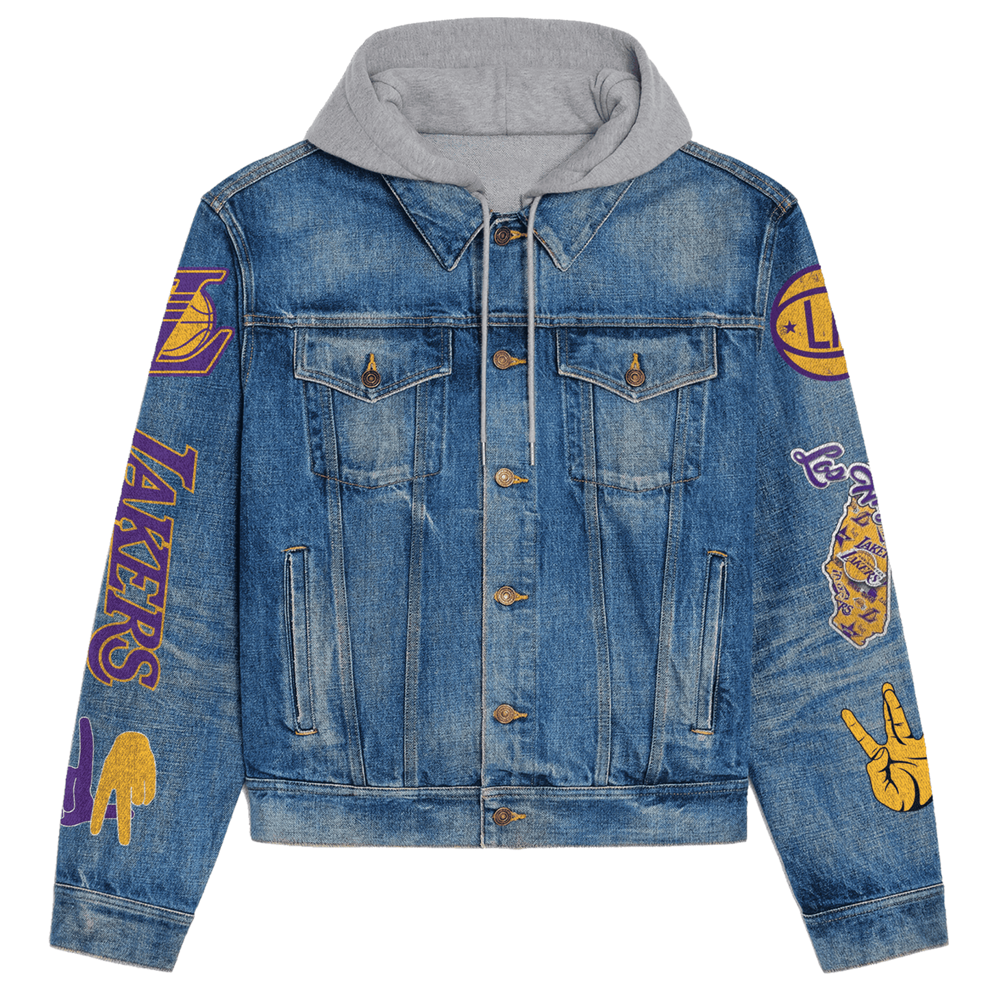 Los Angeles Lakers Premium Hooded Denim Jacket New Collection AZBTHDJ000281