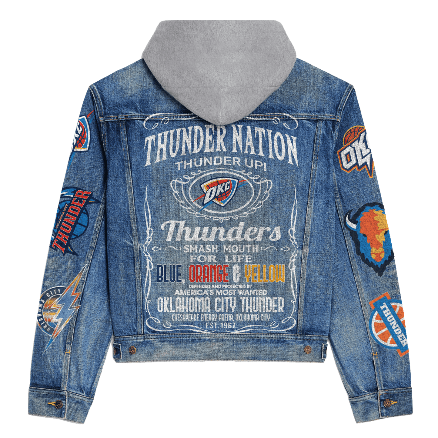 Oklahoma City Thunder Premium Hooded Denim Jacket New Collection AZBTHDJ000282