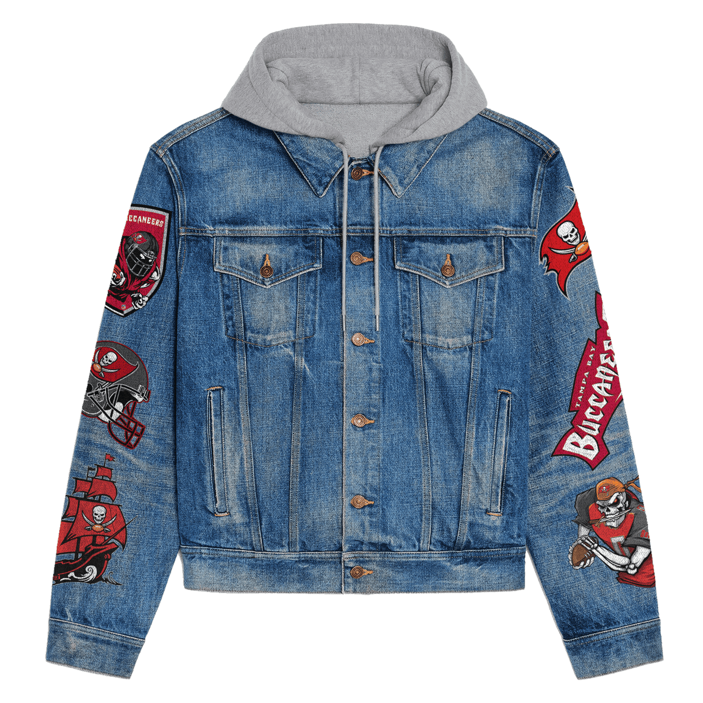 Tampa Bay Buccaneers Premium Hooded Denim Jacket New Collection AZBTHDJ000134