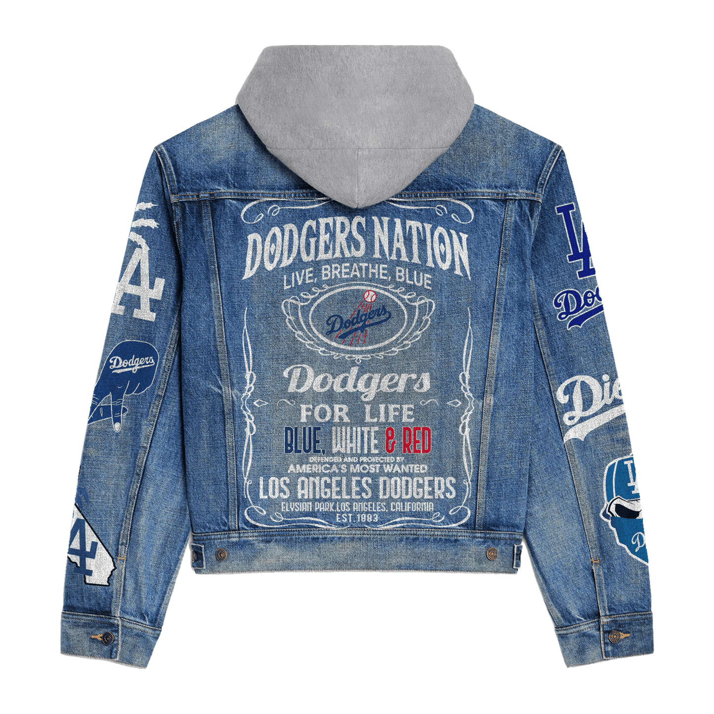 Los Angeles Dodgers Premium Hooded Denim Jacket New Collection AZBTHDJ000545