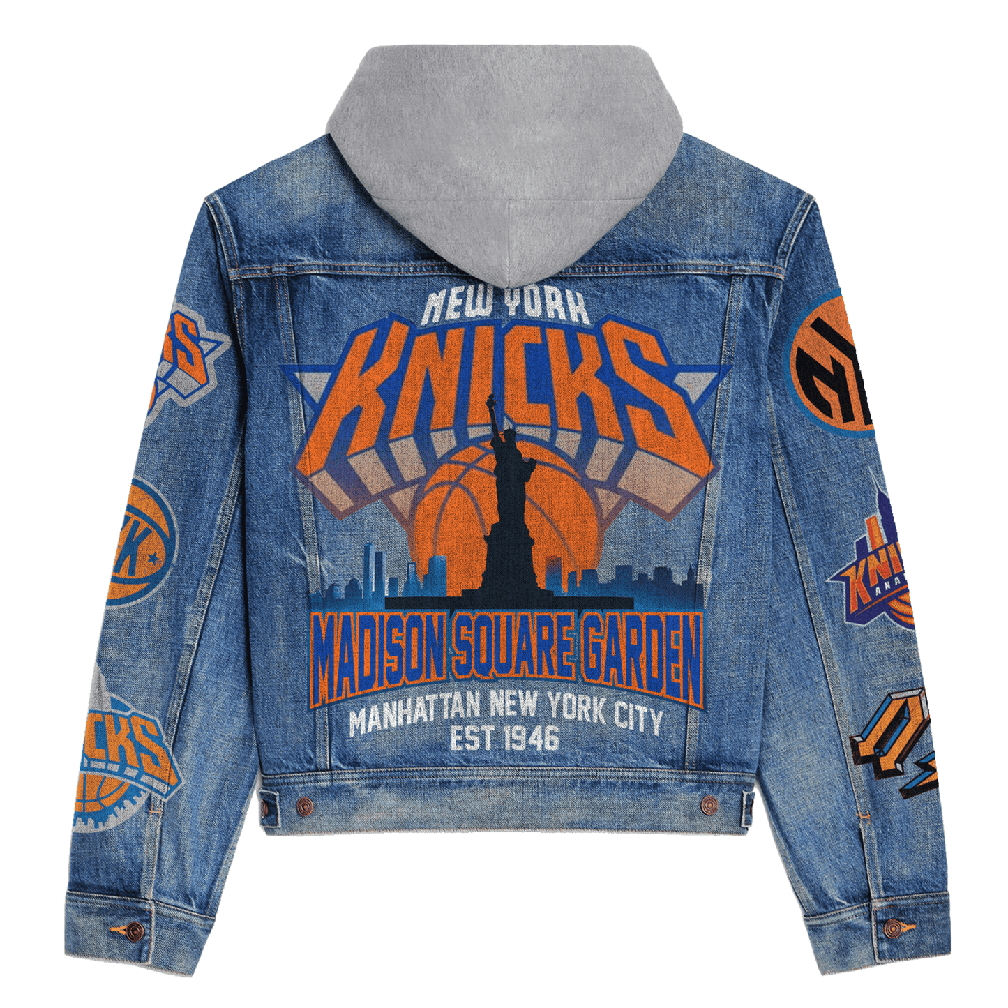 New York Knicks Premium Hooded Denim Jacket New Collection AZBTHDJ000283