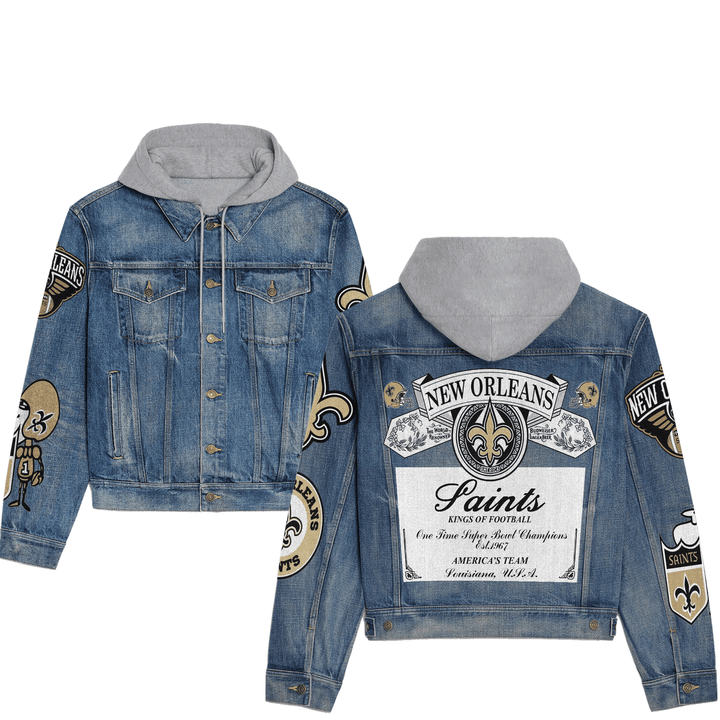 New Orleans Saints Premium Hooded Denim Jacket New Collection AZBTHDJ000136