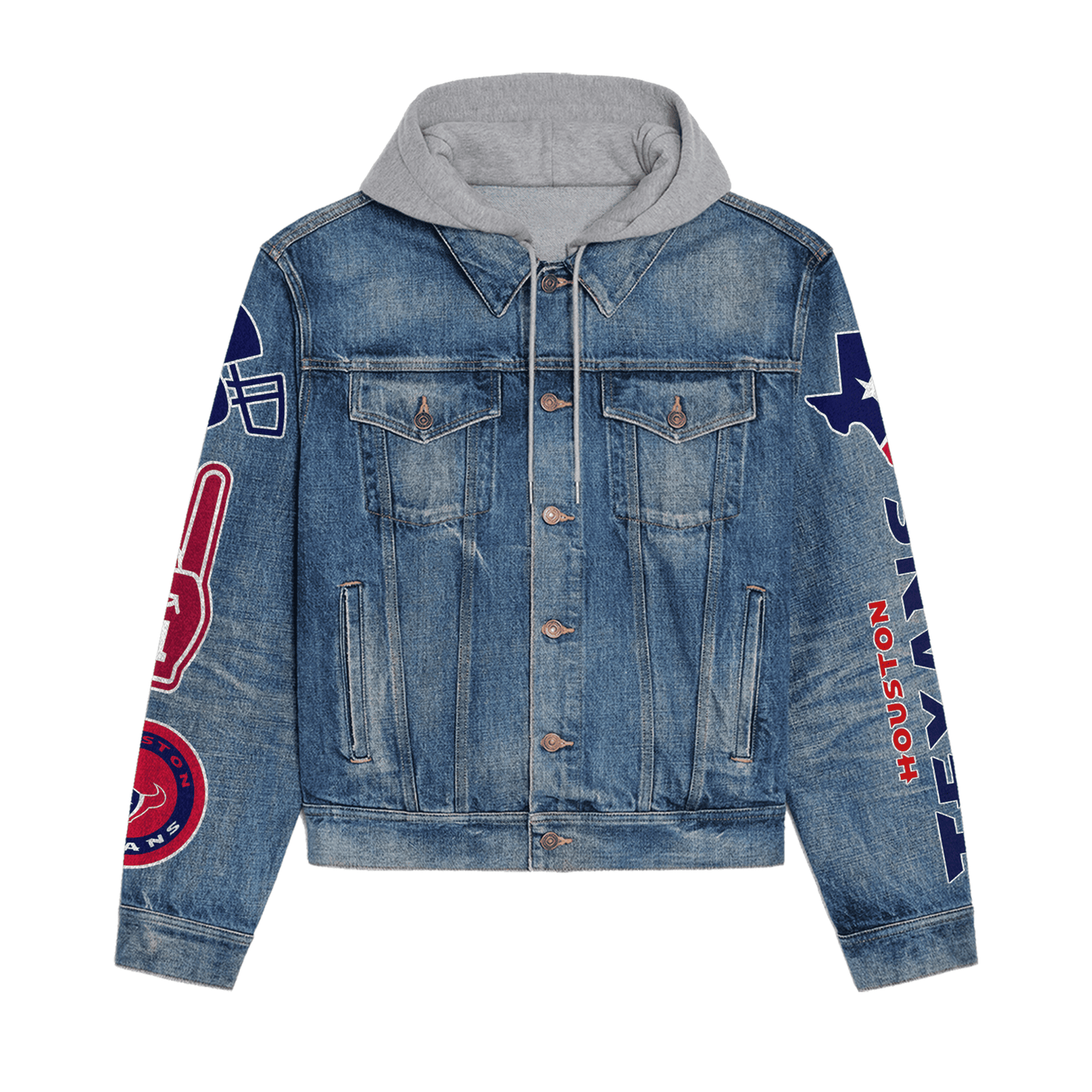 Houston Texans Premium Hooded Denim Jacket New Collection AZBTHDJ000215