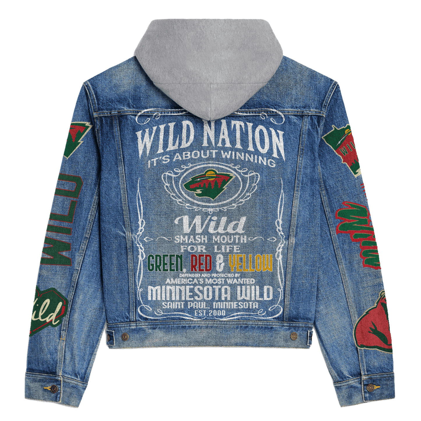 Minnesota Wild Premium Hooded Denim Jacket New Collection AZBTHDJ000270