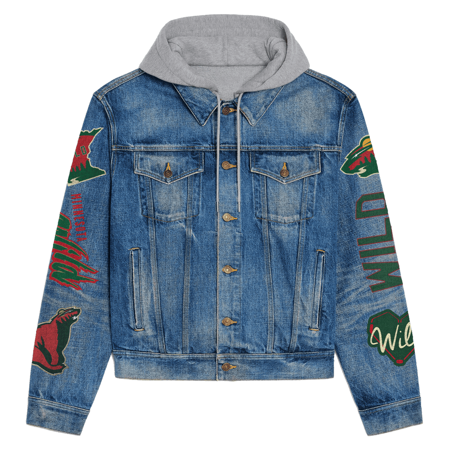 Minnesota Wild Premium Hooded Denim Jacket New Collection AZBTHDJ000270