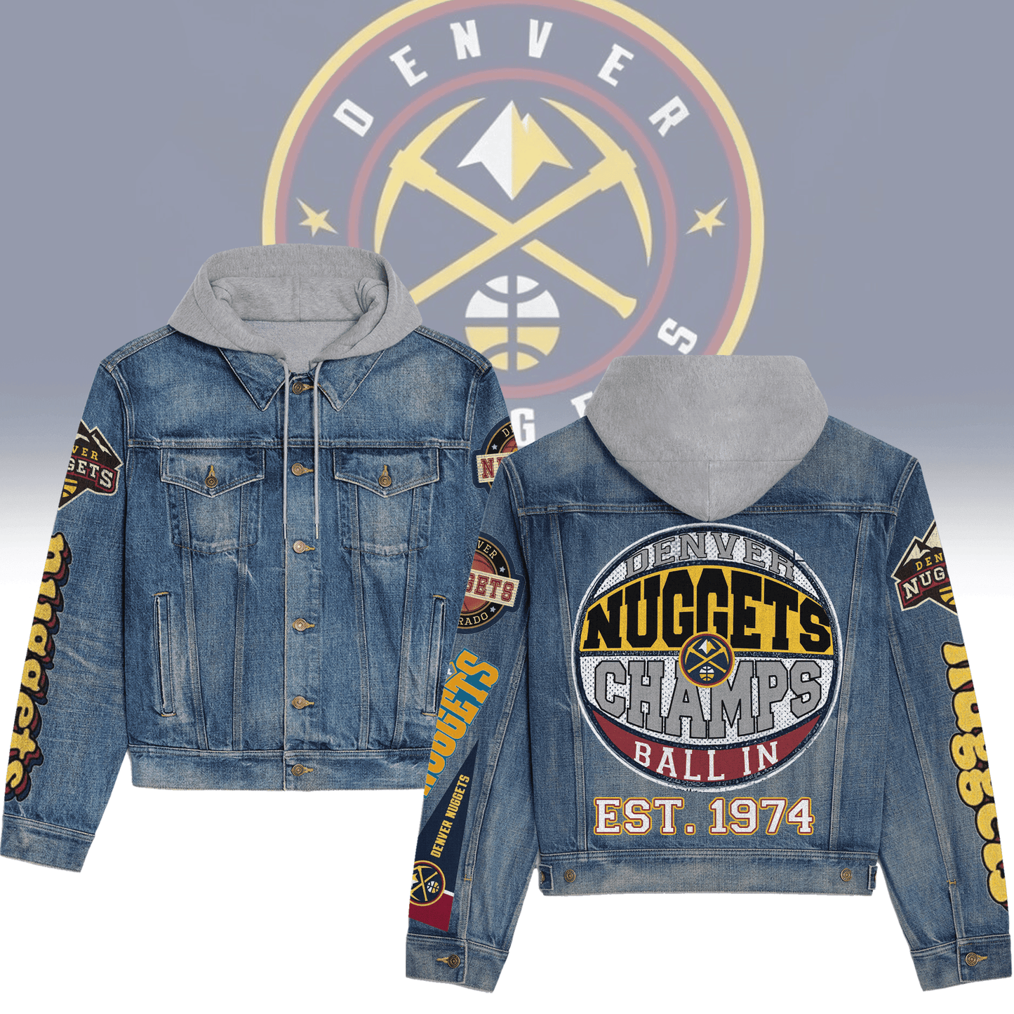 Denver Nuggets Premium Hooded Denim Jacket New Collection AZBTHDJ000302