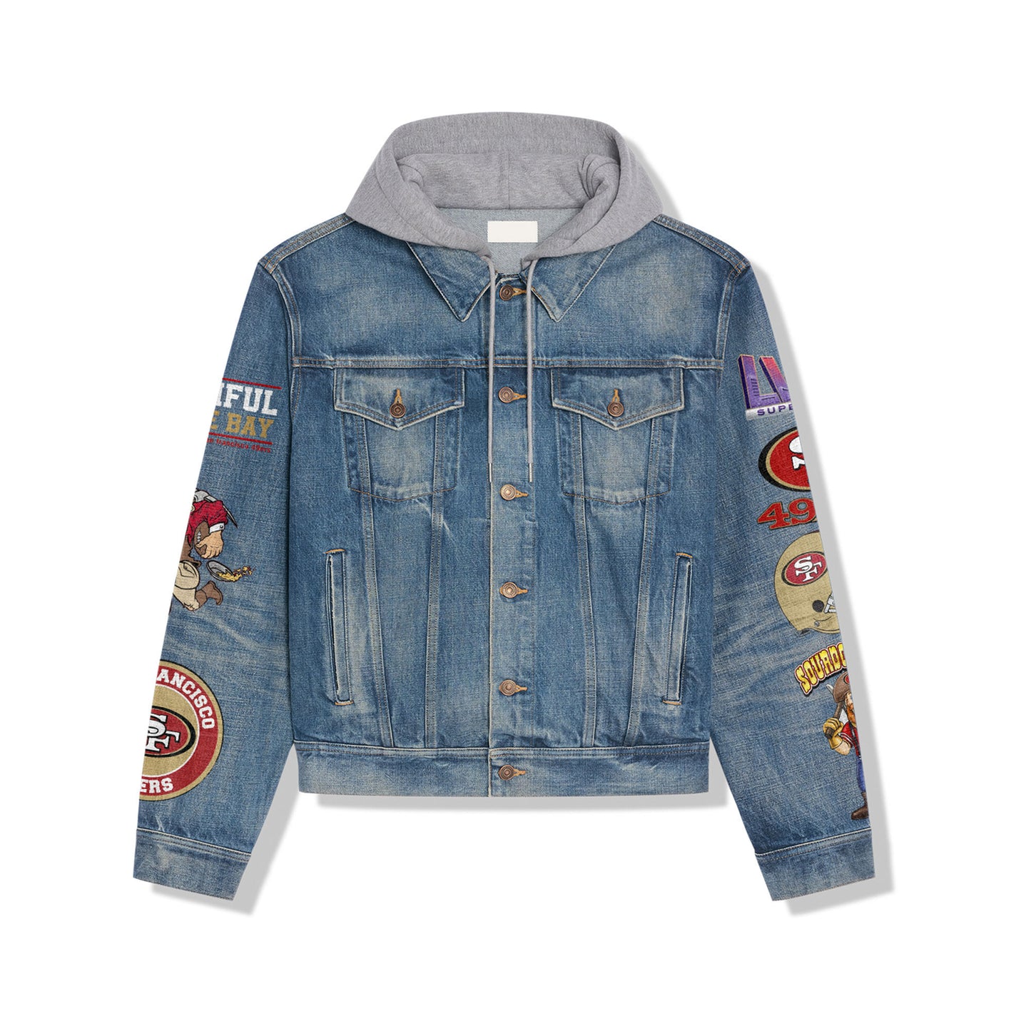 San Francisco 49ers Premium Hooded Denim Jacket New Collection AZBTHDJ000049