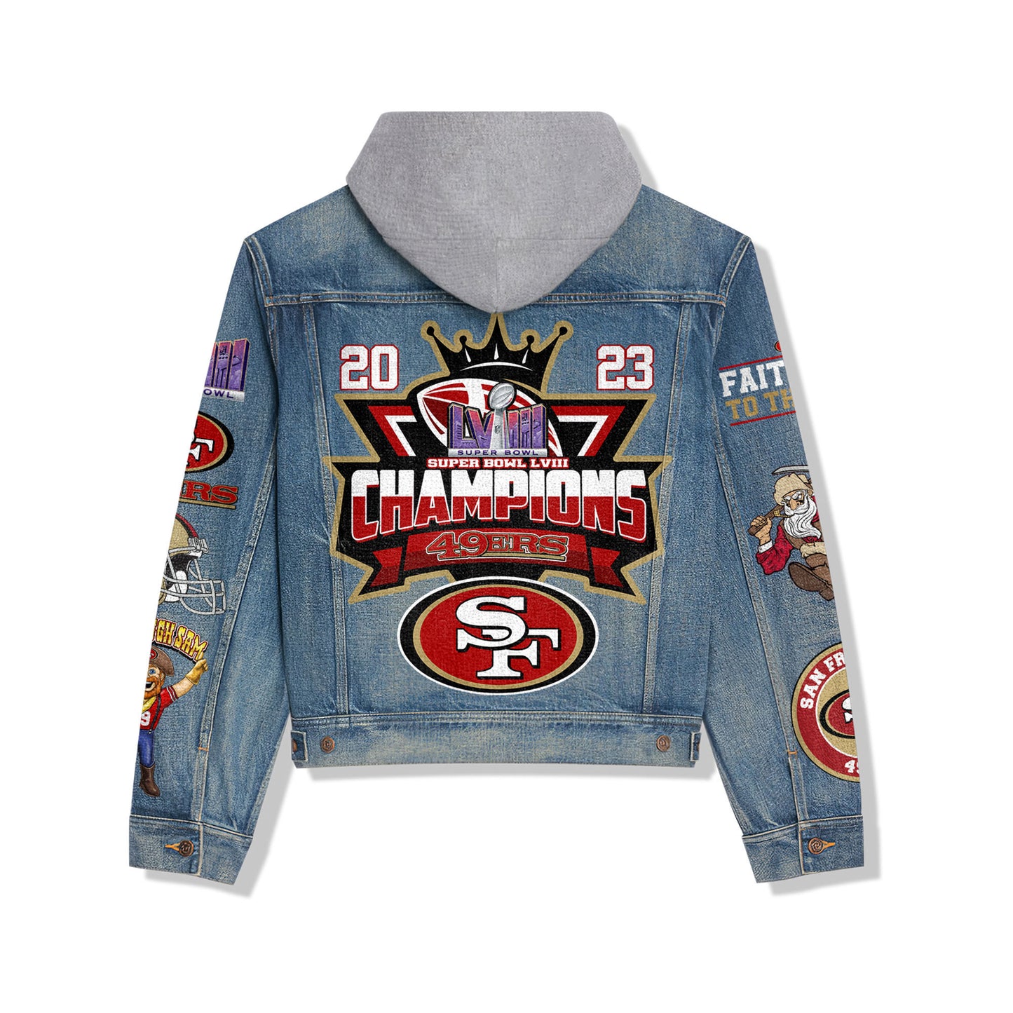 San Francisco 49ers Premium Hooded Denim Jacket New Collection AZBTHDJ000049
