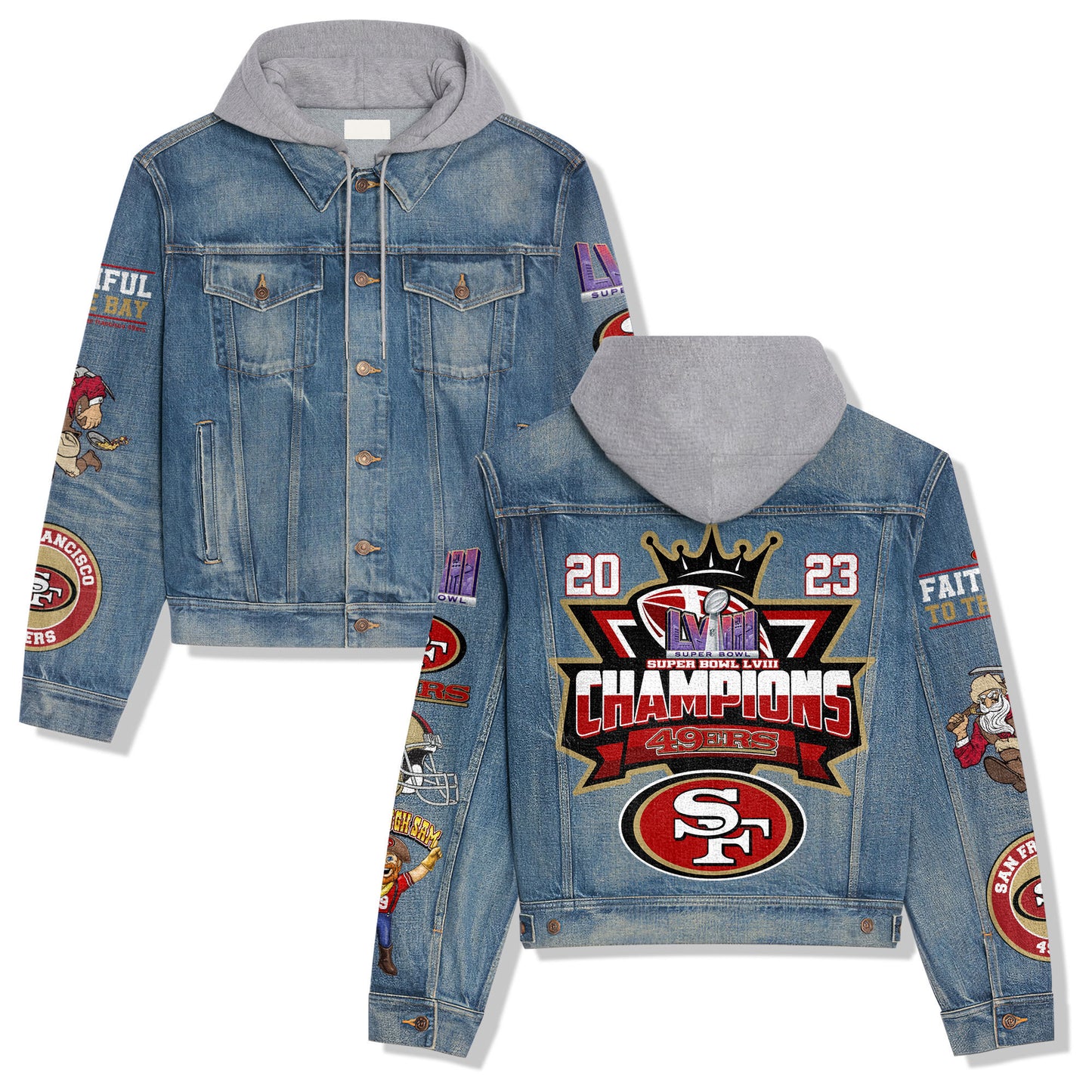 San Francisco 49ers Premium Hooded Denim Jacket New Collection AZBTHDJ000049