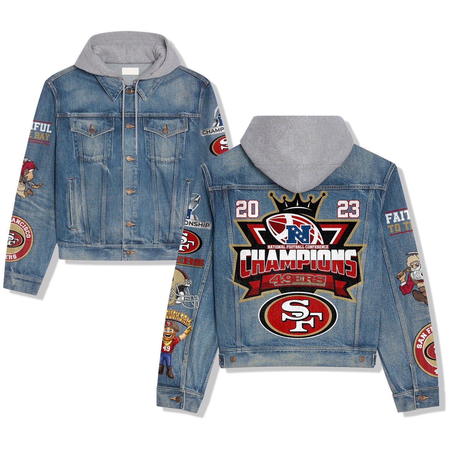 San Francisco 49ers Premium Hooded Denim Jacket New Collection AZBTHDJ000008