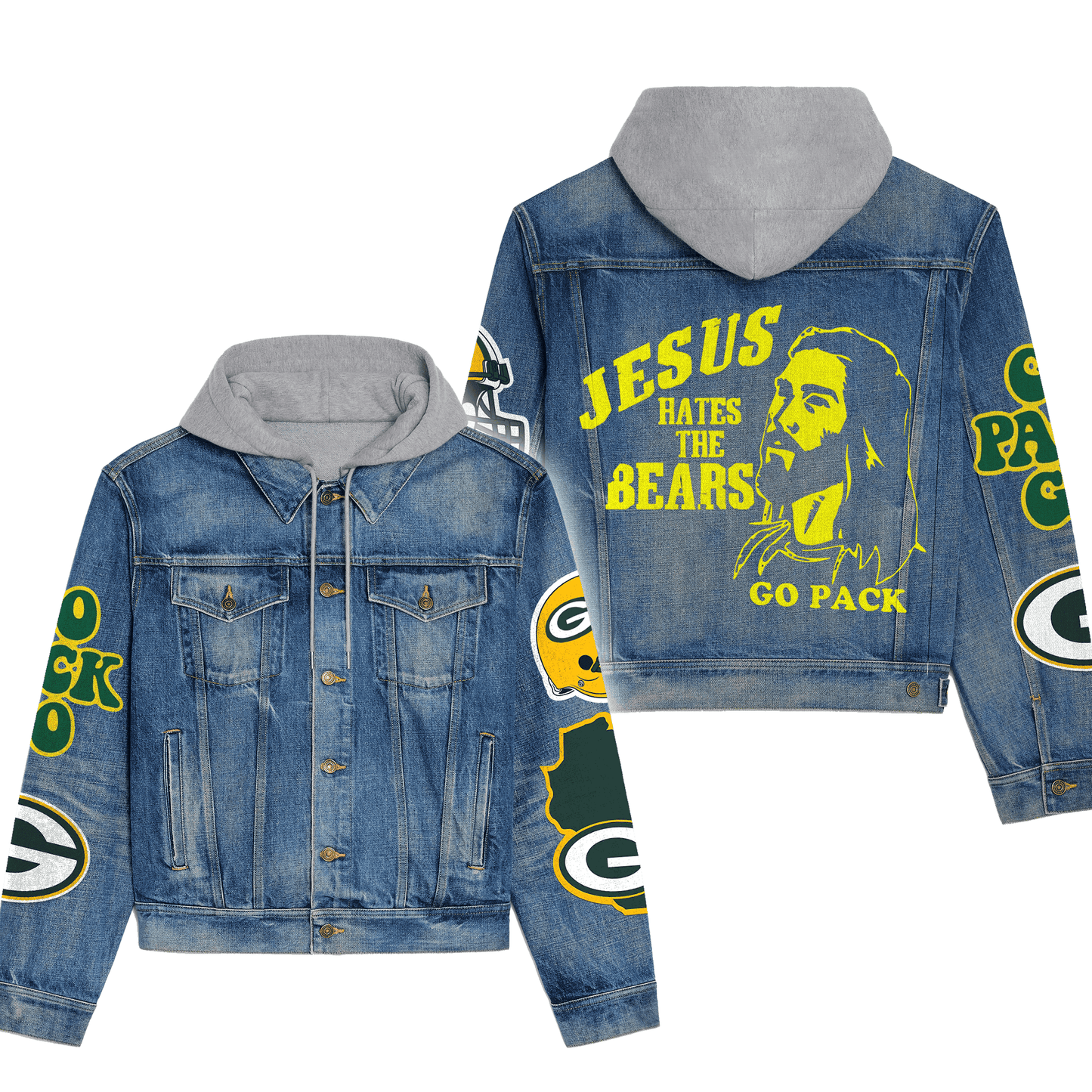 Green Bay Packers Premium Hooded Denim Jacket New Collection AZBTHDJ000086