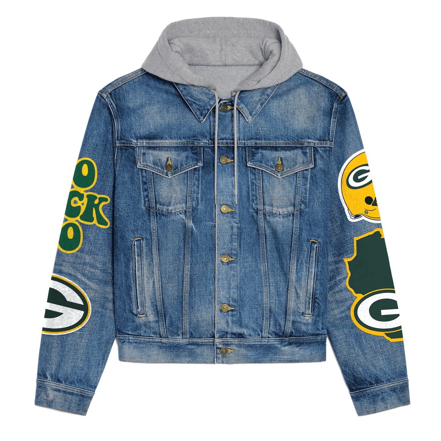 Green Bay Packers Premium Hooded Denim Jacket New Collection AZBTHDJ000086