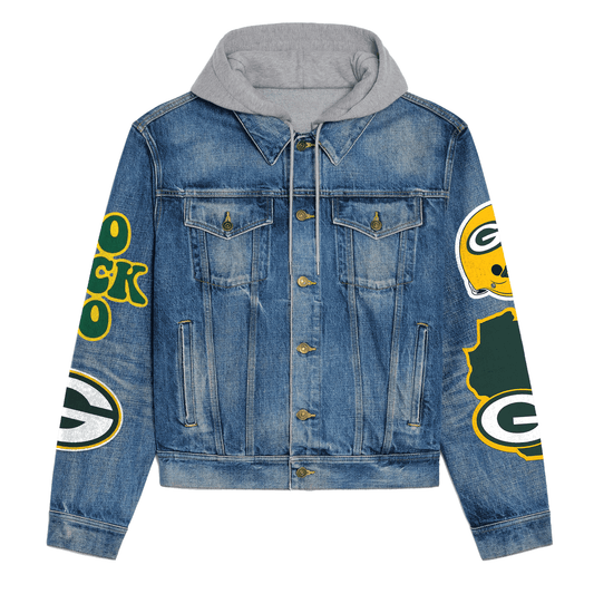 Green Bay Packers Premium Hooded Denim Jacket New Collection AZBTHDJ000086