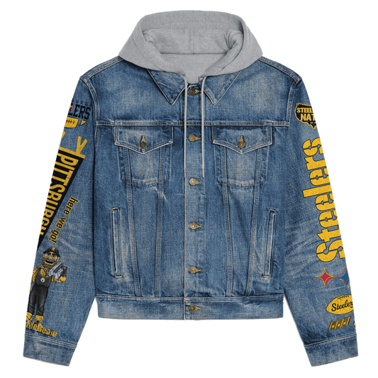 Pittsburgh Steelers Premium Hooded Denim Jacket New Collection AZBTHDJ000090