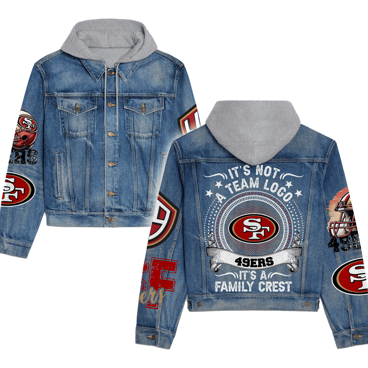 San Francisco 49ers Premium Hooded Denim Jacket New Collection AZBTHDJ000092