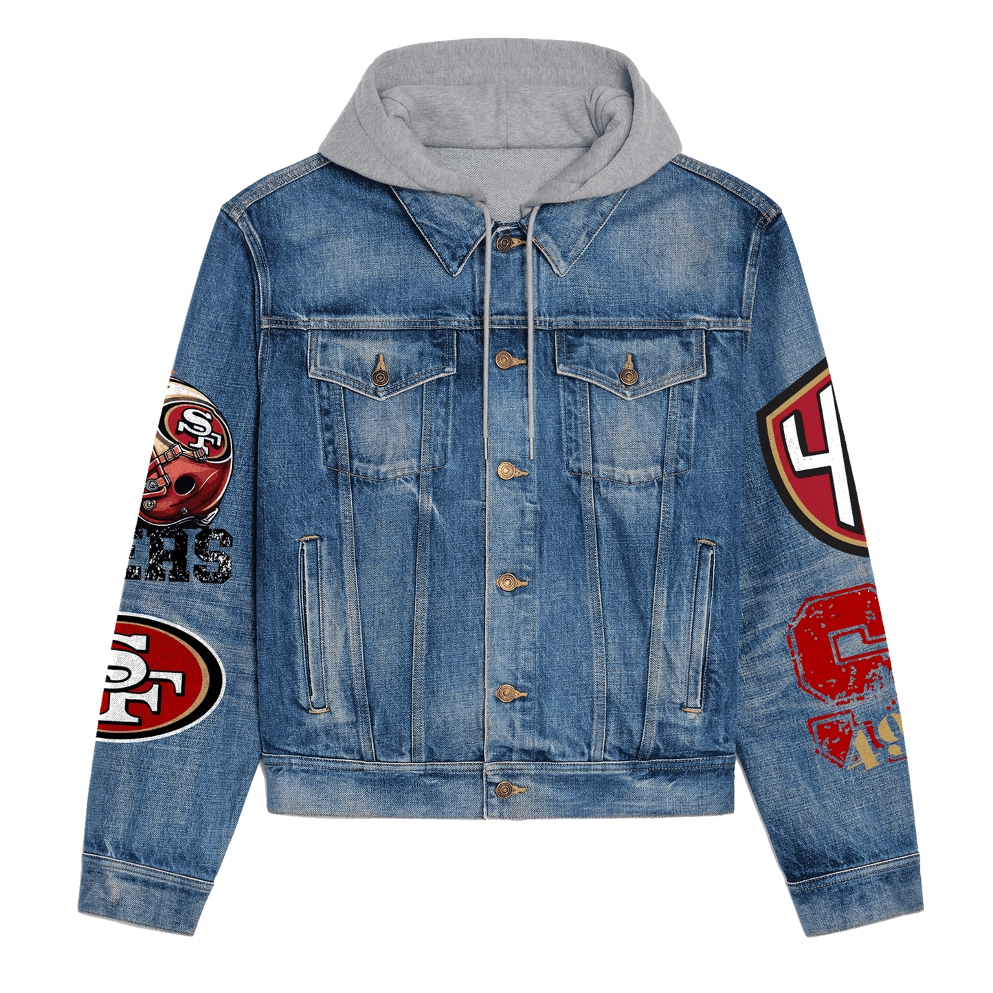 San Francisco 49ers Premium Hooded Denim Jacket New Collection AZBTHDJ000092