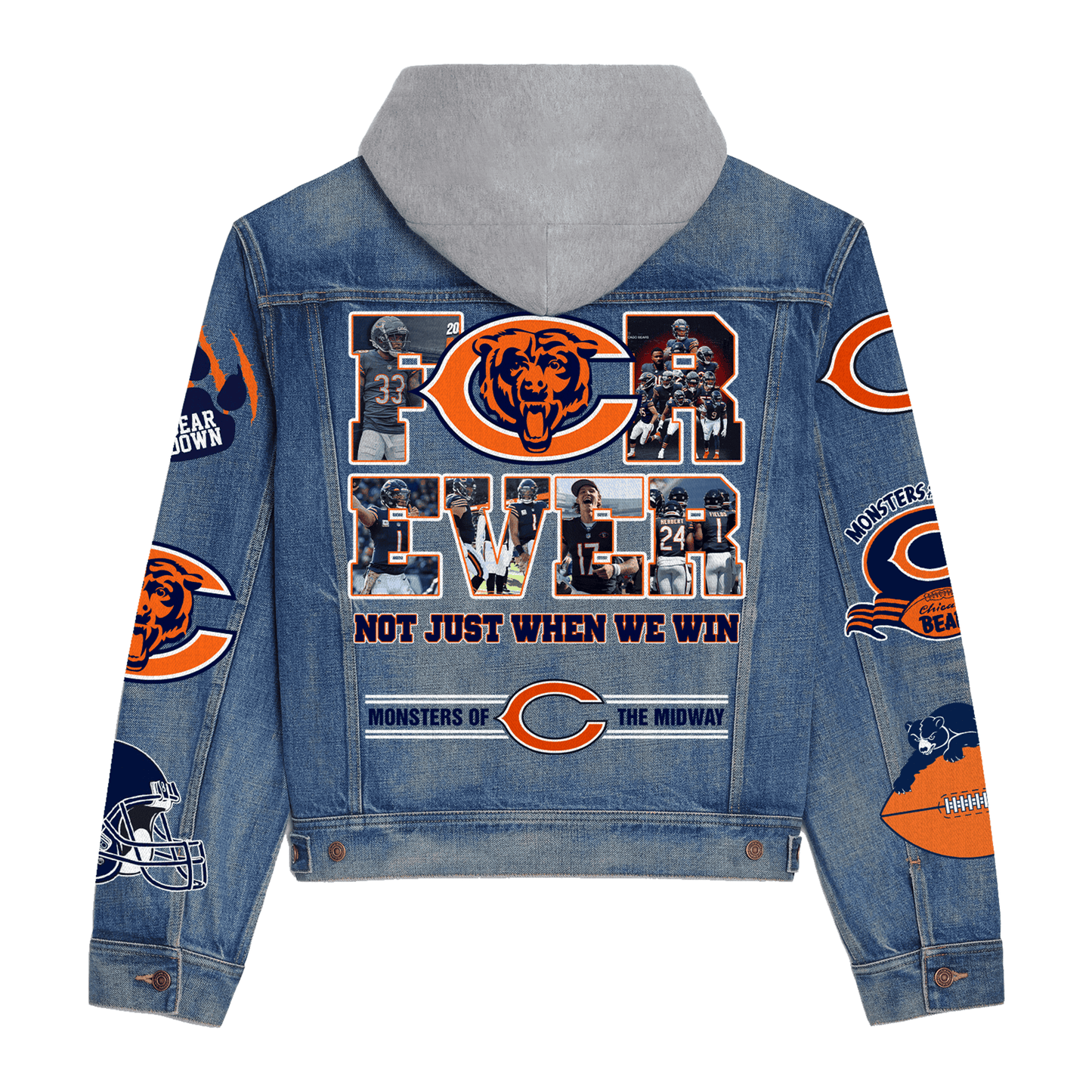 Chicago Bears Premium Hooded Denim Jacket New Collection AZBTHDJ000099