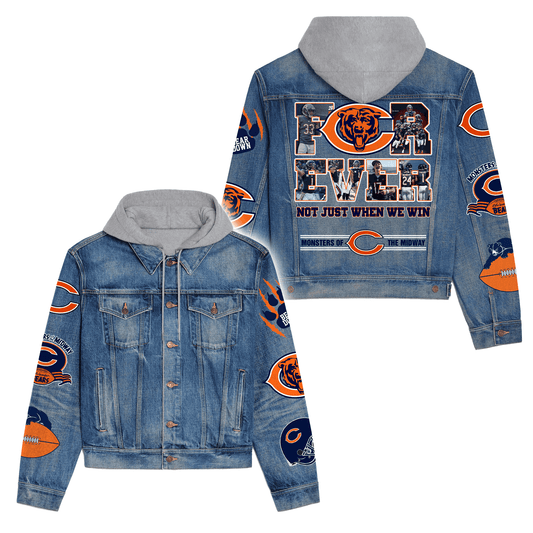 Chicago Bears Premium Hooded Denim Jacket New Collection AZBTHDJ000099