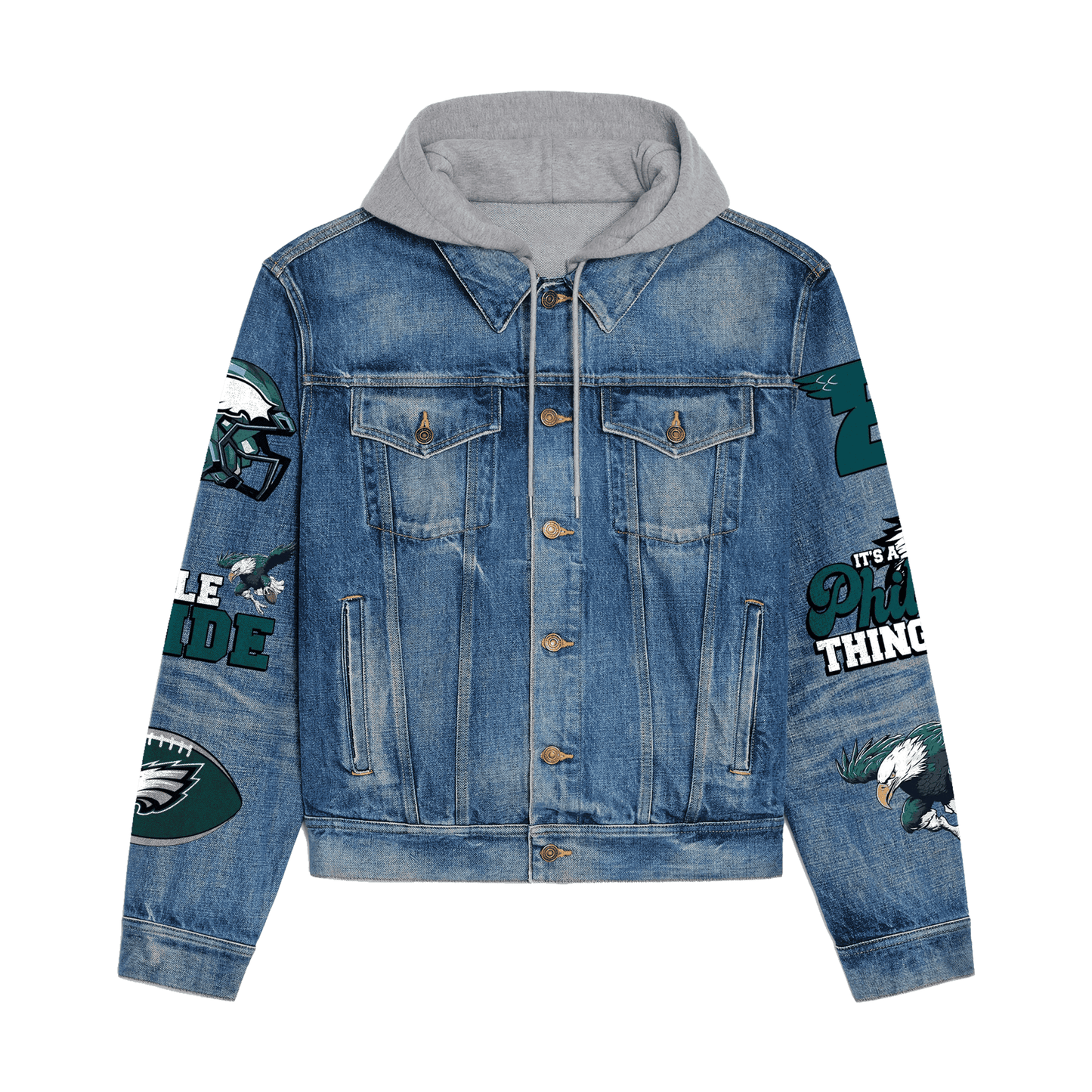 Philadelphia Eagles Premium Hooded Denim Jacket New Collection AZBTHDJ000098