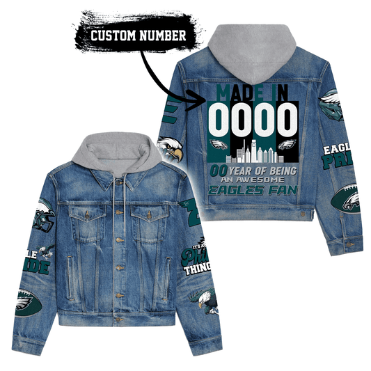 Philadelphia Eagles Premium Hooded Denim Jacket New Collection AZBTHDJ000098