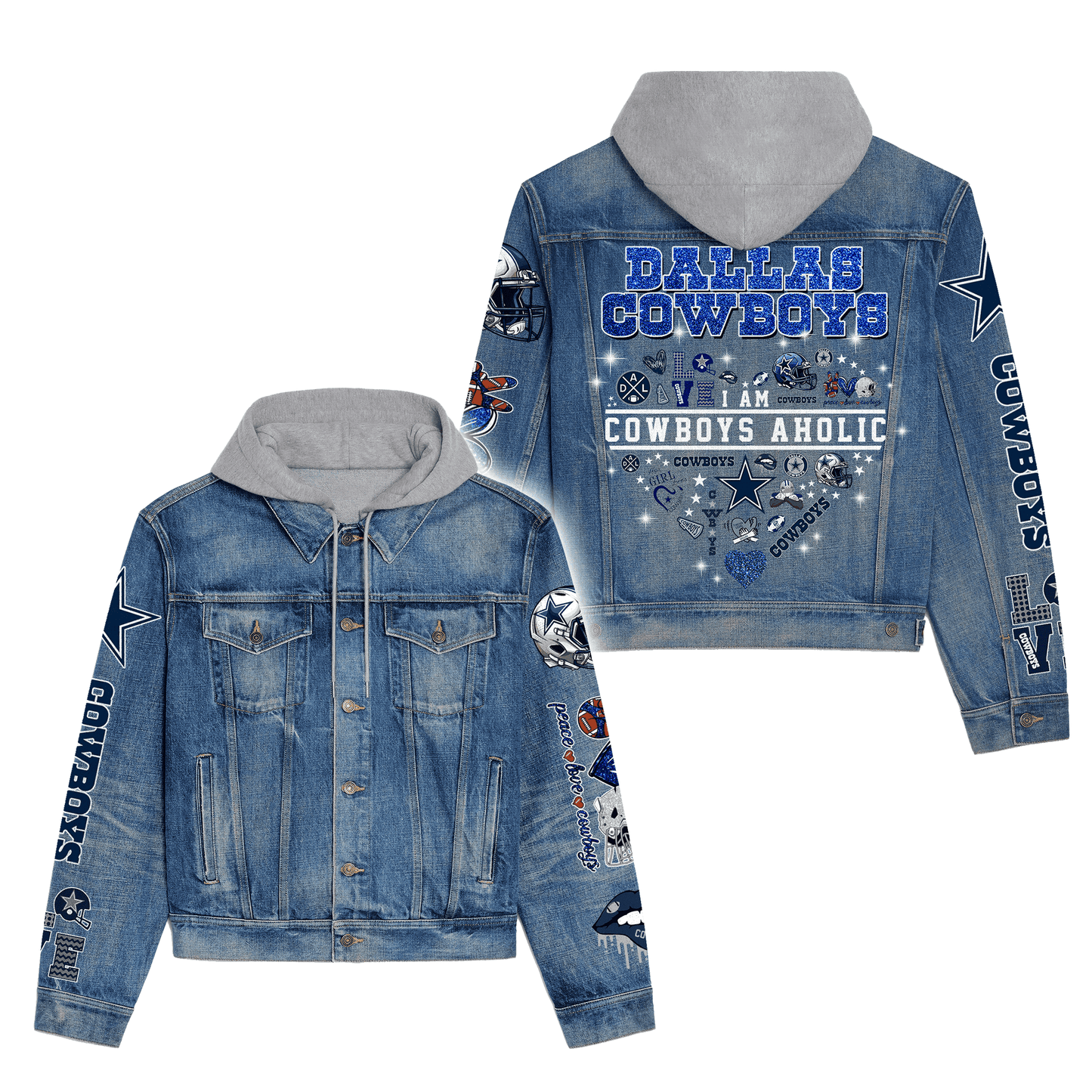 Dallas Cowboys Premium Hooded Denim Jacket New Collection AZBTHDJ000100